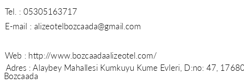 Alize Hotel Bozcaada telefon numaralar, faks, e-mail, posta adresi ve iletiim bilgileri